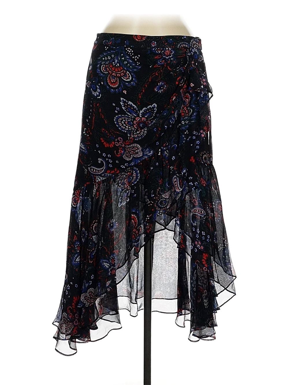 Veronica Beard Black Floral Paisley High-Low Silk Skirt
